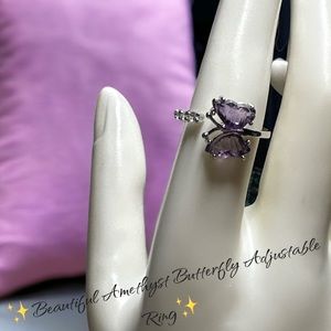 ✨Beautiful Amethyst Butterfly Adjustable Ring✨